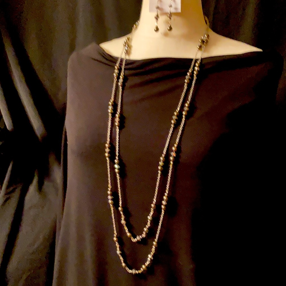 Silver Tone Two Layer Necklace & Earring Set